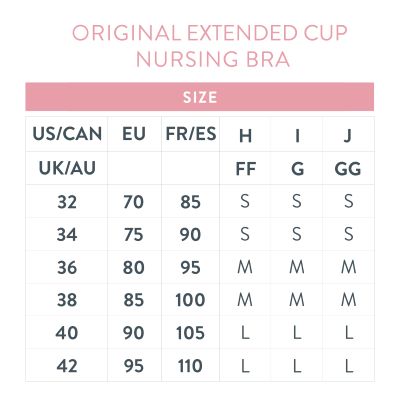 Size Chart for Bravado Designs Organic Cotton & TENCEL™ Modal Original Extended Cup Nursing Bra
