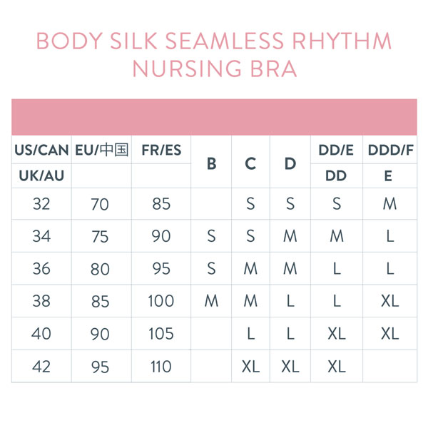 Bravado Body Silk Seamless Nursing Bra Size Chart