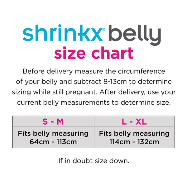 Size Chart for Shrinkx Belly Postpartum Belly Wrap