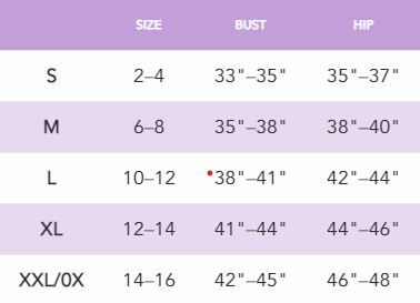 Size Chart for Belabumbum Ashley Nightshirt