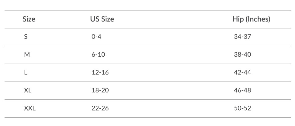 Size Chart for Belevation Maternity Support Belly Band