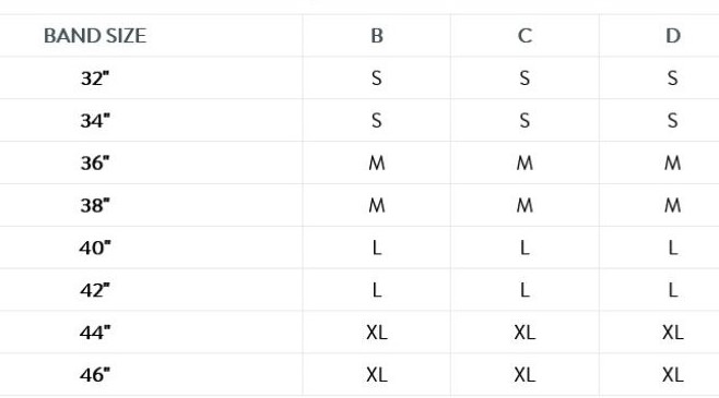 Size Chart for Bravado Designs Organic Cotton & TENCEL™ Modal Orginal Nursing Bra