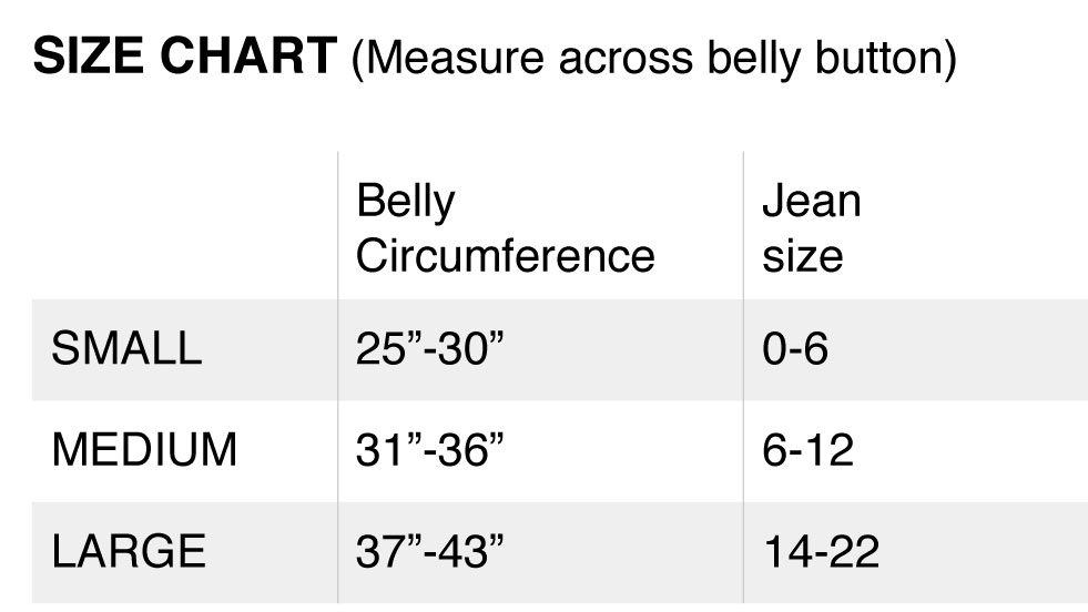 Size Chart for ReCore Fitness Post-Natal FITsplint™- Ultimate Postnatal Recovery