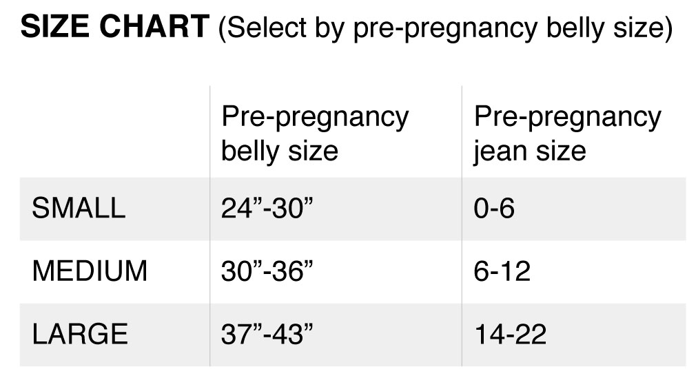 Size Chart for ReCore Fitness Maternity FITsplint™- Ultimate Maternity Support