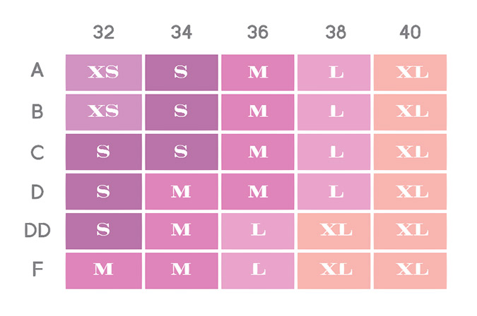 Size Chart for Ingrid & Isabel Seamless Drop Cup Back Clasp Nursing Bra