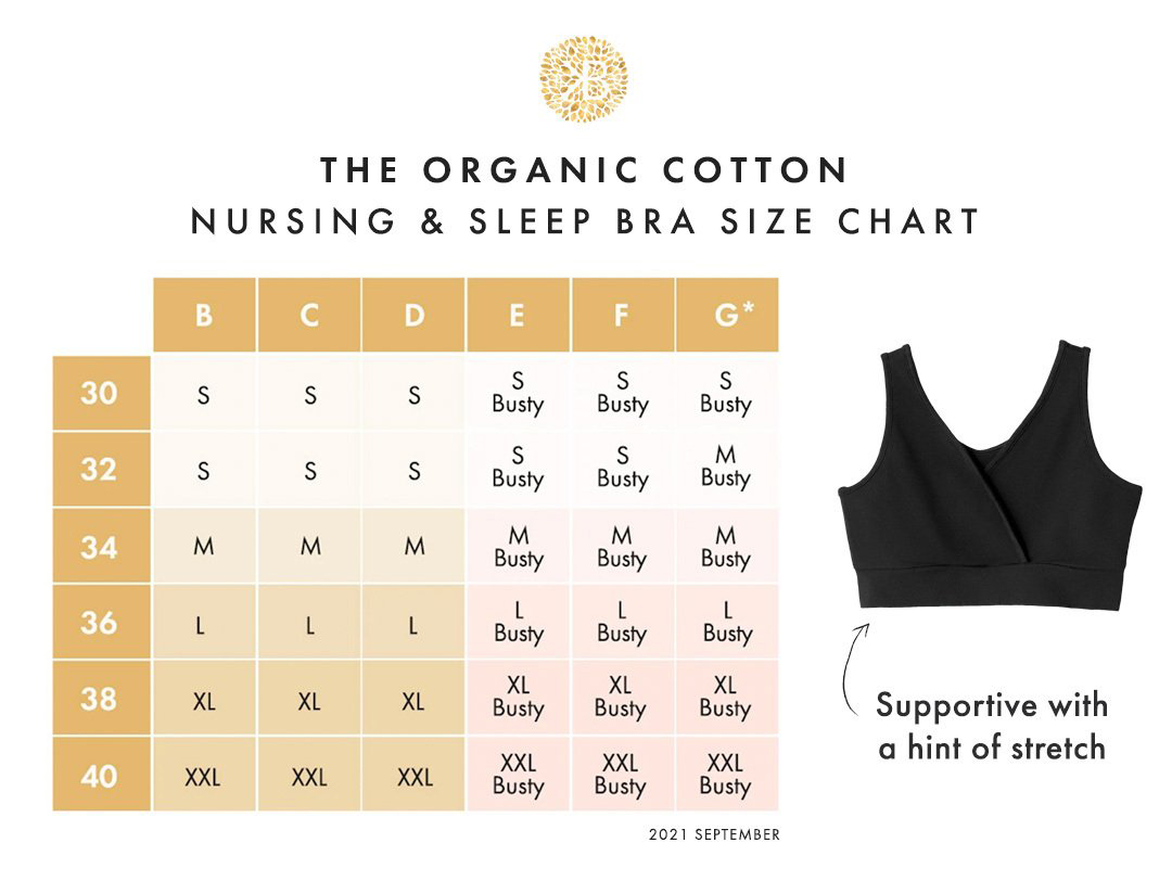 Size Chart for Extra Soft Organic Cotton Nursing & Sleep Bra (A-D Cup)