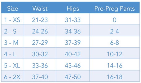 Size Chart for Body After Baby Leilani Postpartum Body Contouring Garment