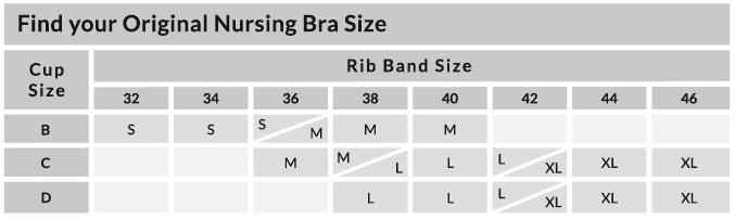 Size Chart for Bravado Designs Original Nursing Bra - Basic
