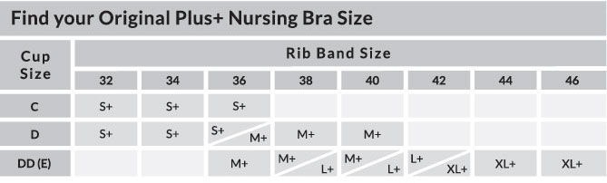 Size Chart for Bravado Designs Original Nursing Bra - Plus