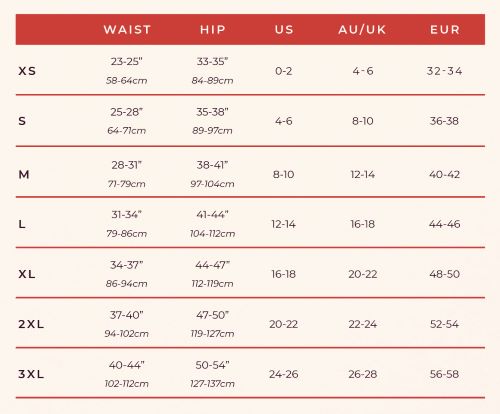 Size Chart for Leak Proof Brief - Moderate Absorbency