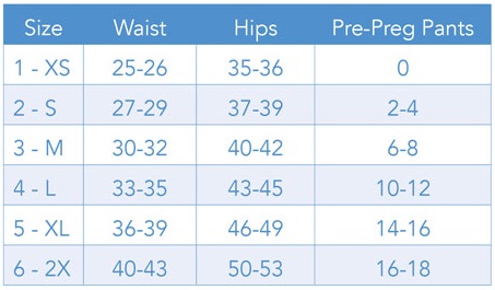 Size Chart for Body After Baby Sienna C-Section Recovery Garment