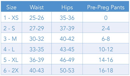 Size Chart for Body After Baby Sienna C-Section Recovery Garment