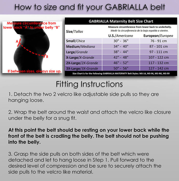Size Chart for Gabrialla Active Mom Maternity Support Band (MS-96)