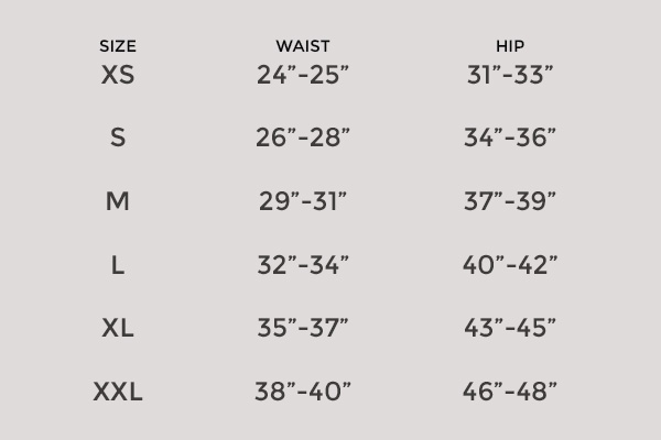 Size Chart for Girlfriend Collective Compressive Hi-Rise Run Short