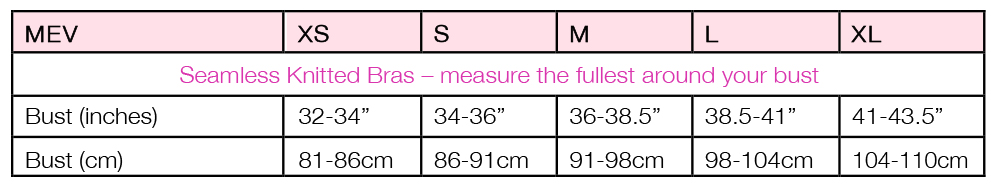 Size Chart for Seamless Demi-Cup Bralette by Mothers en Vogue - 2-Pack