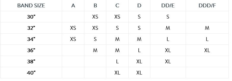 Size Chart for Bravado! Designs Everyday Muse Bra