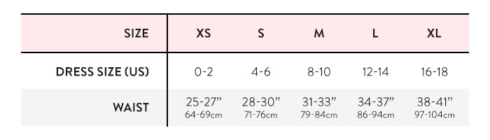 Size Chart for Belly Bandit Postpartum Sculpting Girdle