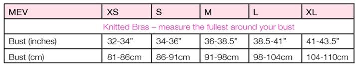 Size Chart for Cross-Front Cotton Sleep Bra by Mothers en Vogue
