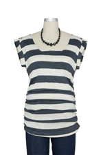 D&A Striped Side Ruched Nursing Top w/Tie Back by Japanese Weekend