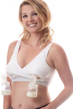 Rumina Classic Crossover Hands-Free Pump&Nurse™ Cotton Bra w. Back Clasp (White) by Rumina