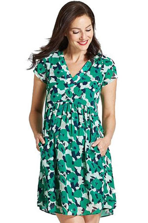 Milky Way Emerald Poppy Woven Nursing Dress by Milky Way