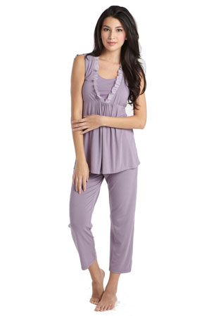 Chiffon Trim Bamboo Nursing PJ Set by Mothers en Vogue