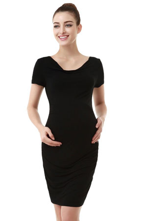 Cassie Cowl Neck Ruched Midi Maternity Dress by Kimi & Kai Maternity