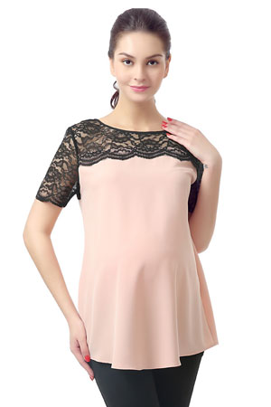 Pamela Lace Yoke Maternity Blouse by Kimi & Kai Maternity