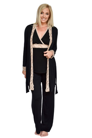 Baju Mama 3-pc. Emma Modal-Lace Sleeveless Nursing PJ & Robe Set by Baju Mama