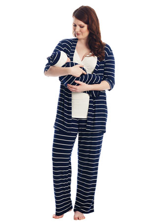 Analise 5-Piece Mom and Baby Maternity and Nursing PJ Set (Navy Stripe) by Everly Grey