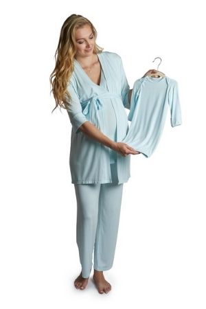 Analise 5-Piece Mom and Baby Maternity and Nursing PJ Set (Whispering Blue) by Everly Grey