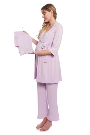 Analise 5-Piece Mom and Baby Maternity and Nursing PJ Set (Lavender) by Everly Grey