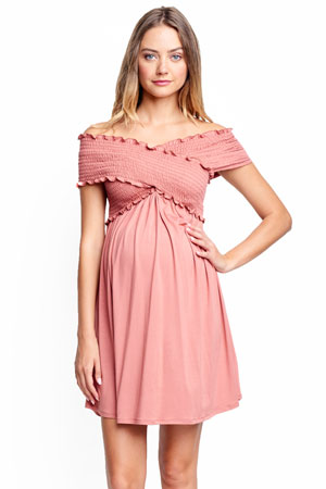 Criss Cross Off-the-Shoulder Maternity & Nursing Friendly Dress by Maternal America