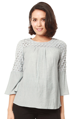 Liana Geometric Lace Sleeve Nursing Blouse by Bove by Spring Maternity