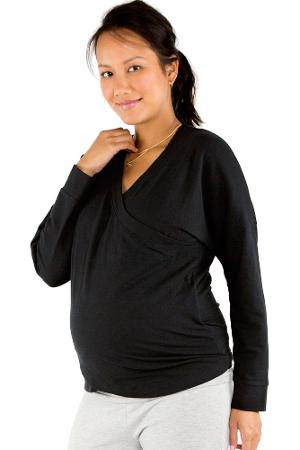 Belabumbum Cozy French Terry Surplice Nursing Sweatshirt (Black) by Belabumbum