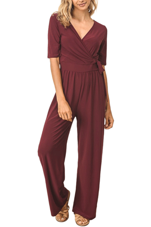 Sasha Half Sleeve Wrap Front Jumpsuit by Elly Kiara