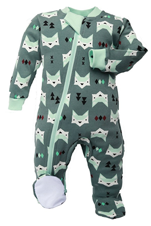 ZippyJamz Organic Baby Footed Sleeper Pajamas w. Inseam Zipper for Easy Changing (Quiet Fox) by ZippyJamz