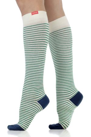 Vim & Vigr 15-20 mmHg Compression Socks - Cotton (Cream & Green Pinstripe) by Vim & Vigr