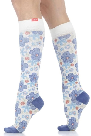 Vim & Vigr 15-20 mmHg Compression Socks - Cotton (Forget-me-Nots: Cream & Periwinkle) by Vim & Vigr