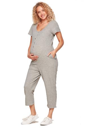 Belabumbum French Terry Henley Nursing Romper (Grey Marle) by Belabumbum