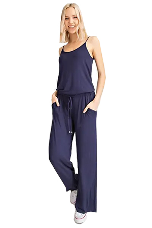 Spaghetti Strap Jumpsuit by 12 pm (Navy) by 12 pm