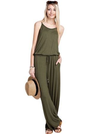 Spaghetti Strap Jumpsuit by 12 pm (Olive) by 12 pm