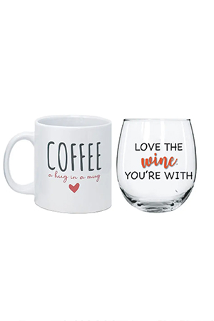 Fun Wine & Coffee Morning/Night Gift Set (Hug in a Mug and Love the Wine Your With) by myxx