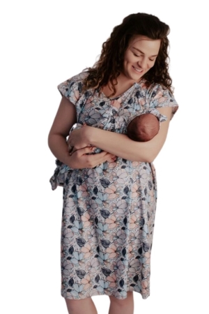 Three Little Tots Mommy Labor & Delivery Nursing Gown (Flower Bloom) by Three Little Tots