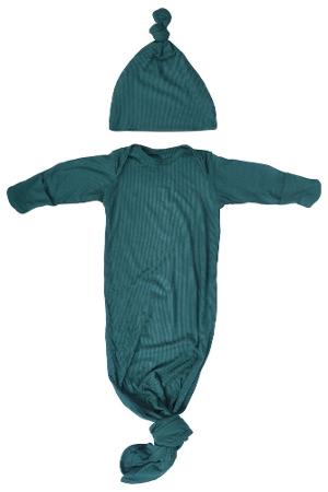 Three Little Tots Knotted Baby Gown & Hat (Forest Ribbed) by Three Little Tots