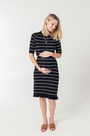 Louie Striped Knit Maternity & Beyond Dress (Stripe) by Marion Maternity