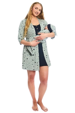 Carolyn Maternity & Nursing 4-Piece Gown & Robe PJ Set (Twinkle Night) by Everly Grey