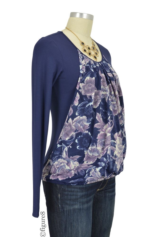 Long Sleeve Slouchy Pleated Nursing Top in Midnight Petunia by Mothers