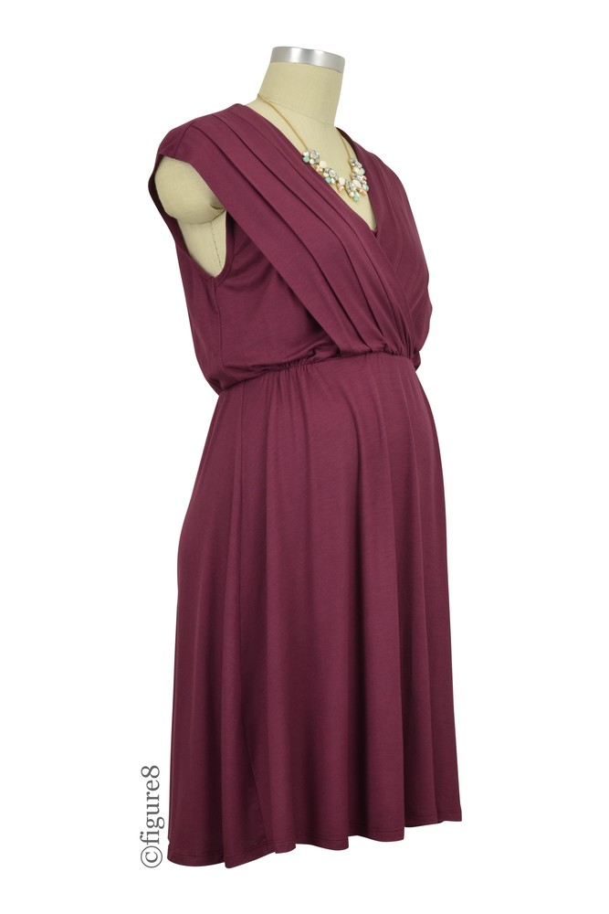 Sophie & Eve Lila Pleat Front Drop Waist Nursing Dress in Sangria