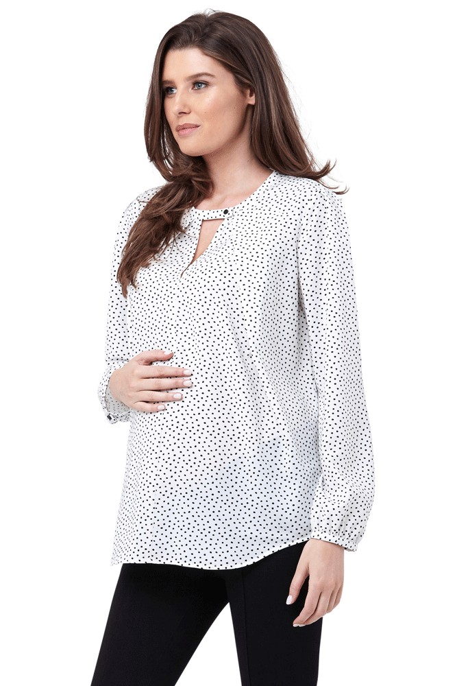 Evelyn Spot Nursing Blouse in White/Black by Ripe Maternity